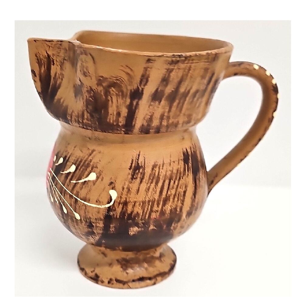 Italian Artisan Handmade Brown and Tan with Floral Design Ceramic Pitcher Vase